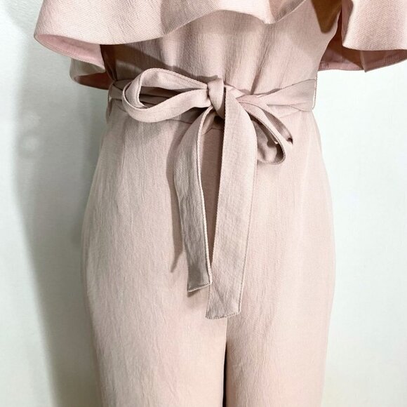 ARITZIA BABATON SOFT PINK STRAPLESS NEW FLUTTER WIDE CROPPED LEG BELTED JUMPSUIT - Picture 6 of 12